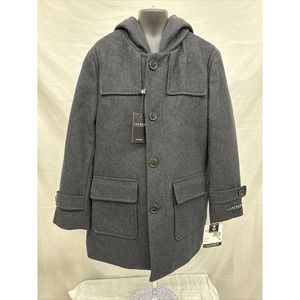 NWT Ralph Lauren Boys Sz 10R Wool Blend Hooded Peacoat Charcoal